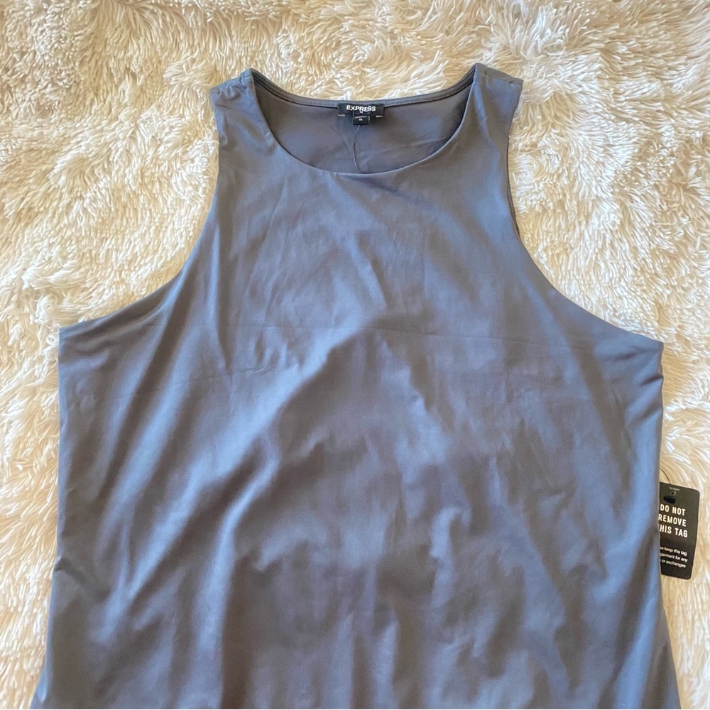 Express Gray Slive Silky High Neck Thong Sleeveless Women's Bodycon Bodysuit - Picture 8 of 10